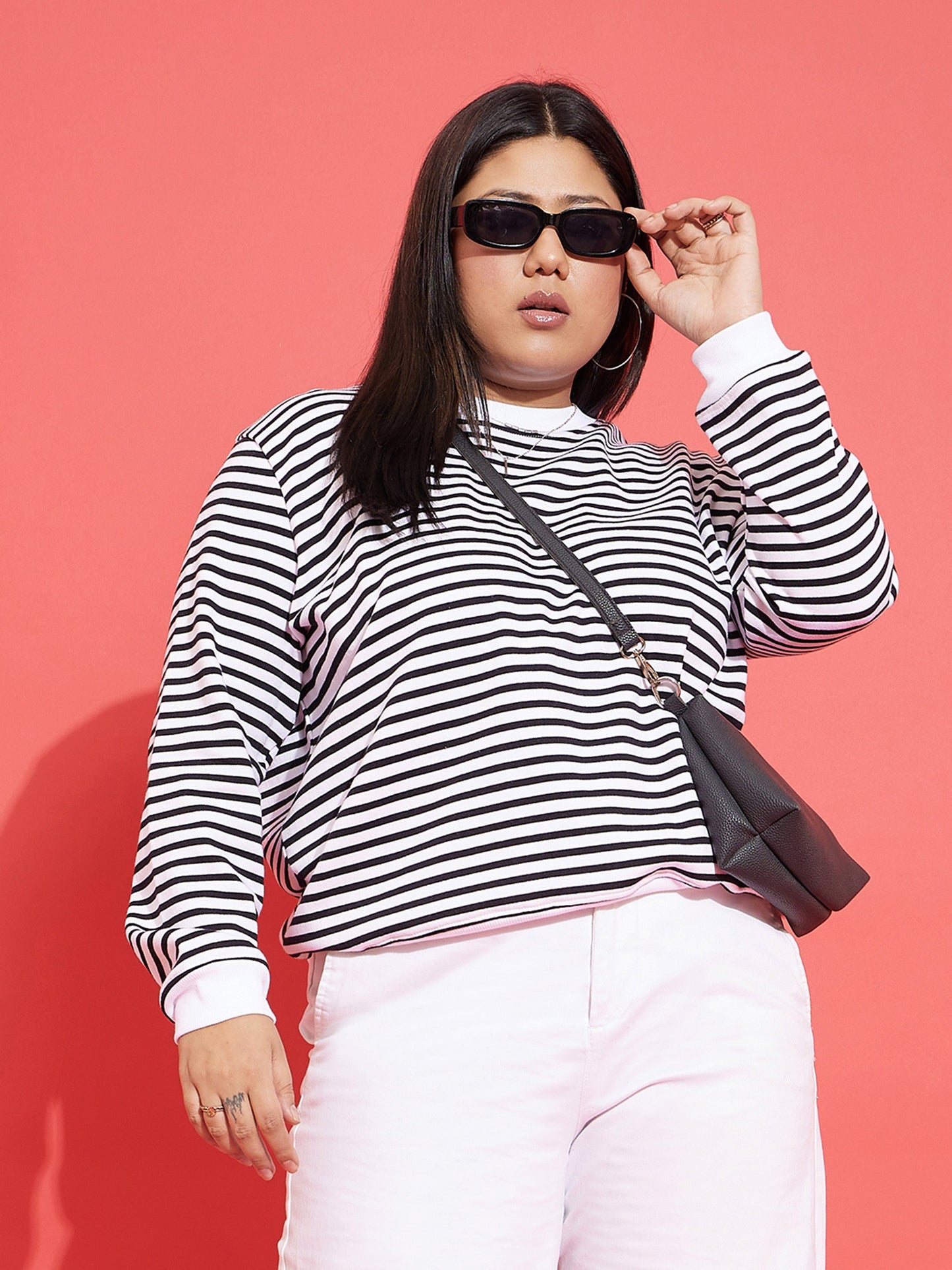 Black & White Striped Full Sleeves Sweater