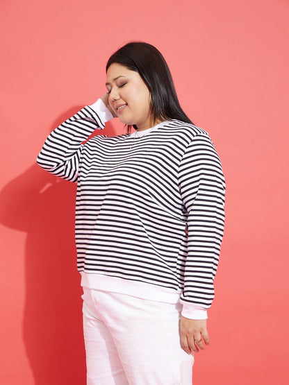 Black & White Striped Full Sleeves Sweater