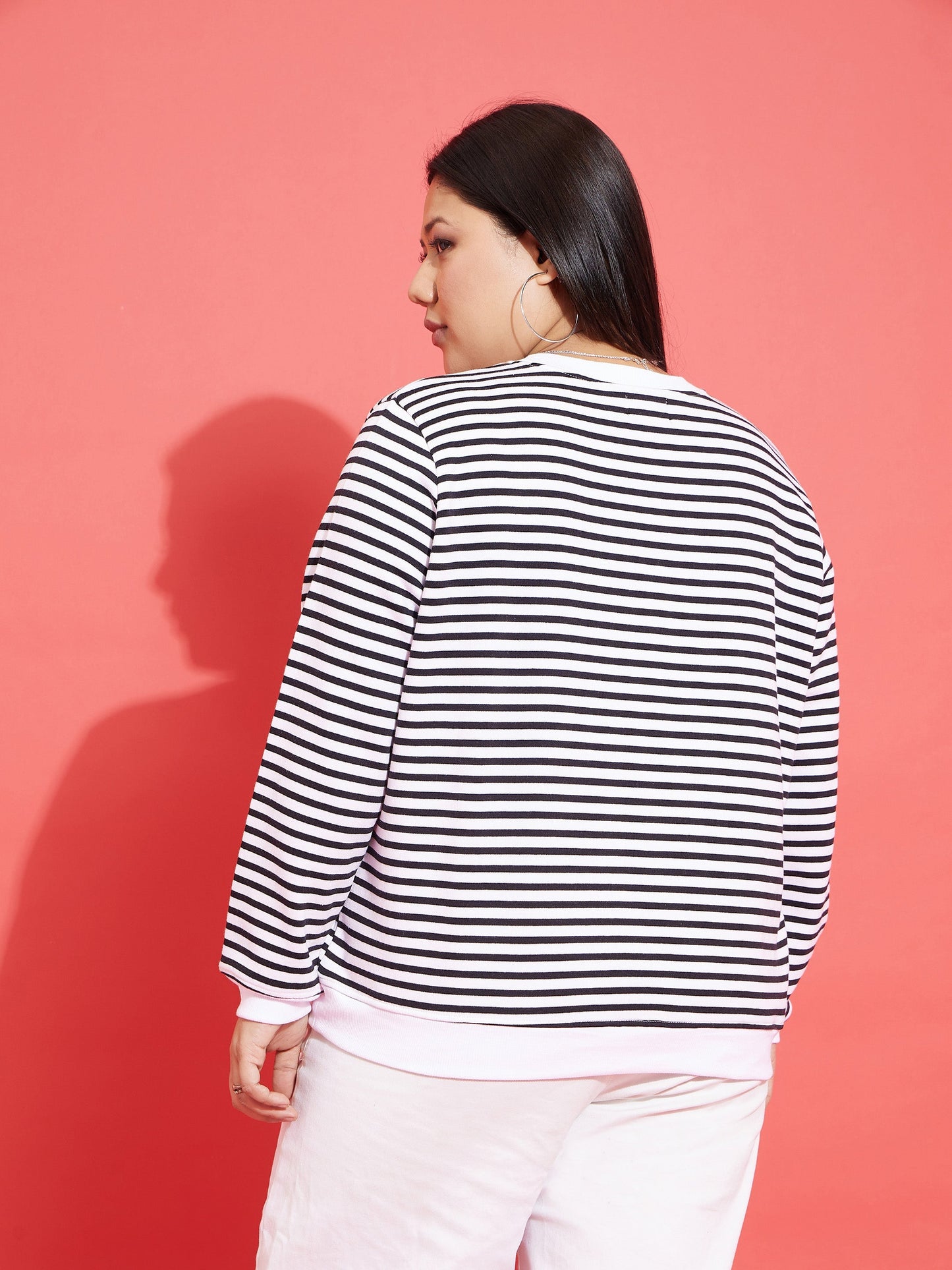 Black & White Striped Full Sleeves Sweater
