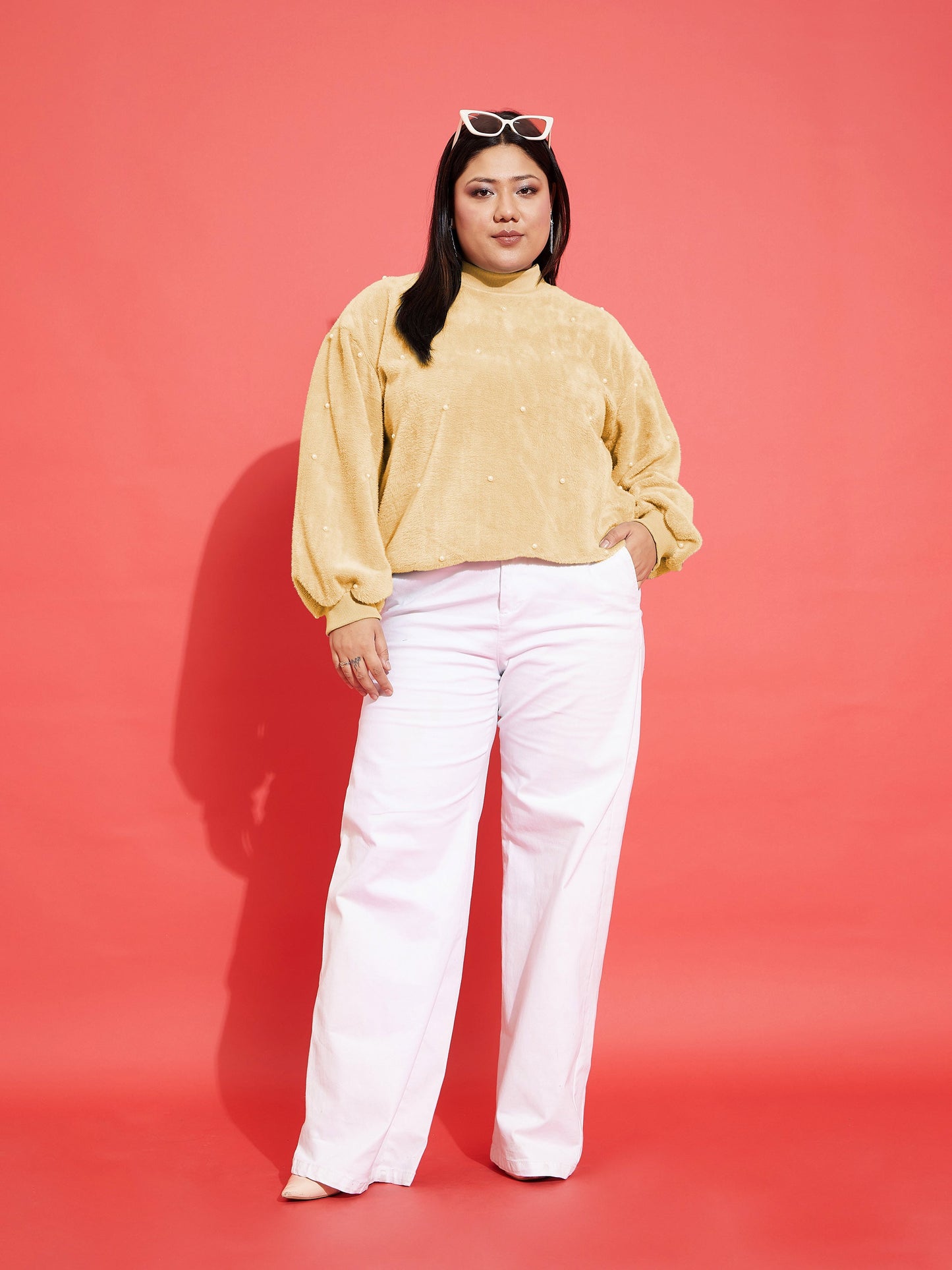 Brown Fleece Fur Pearl Detail Sweatshirt