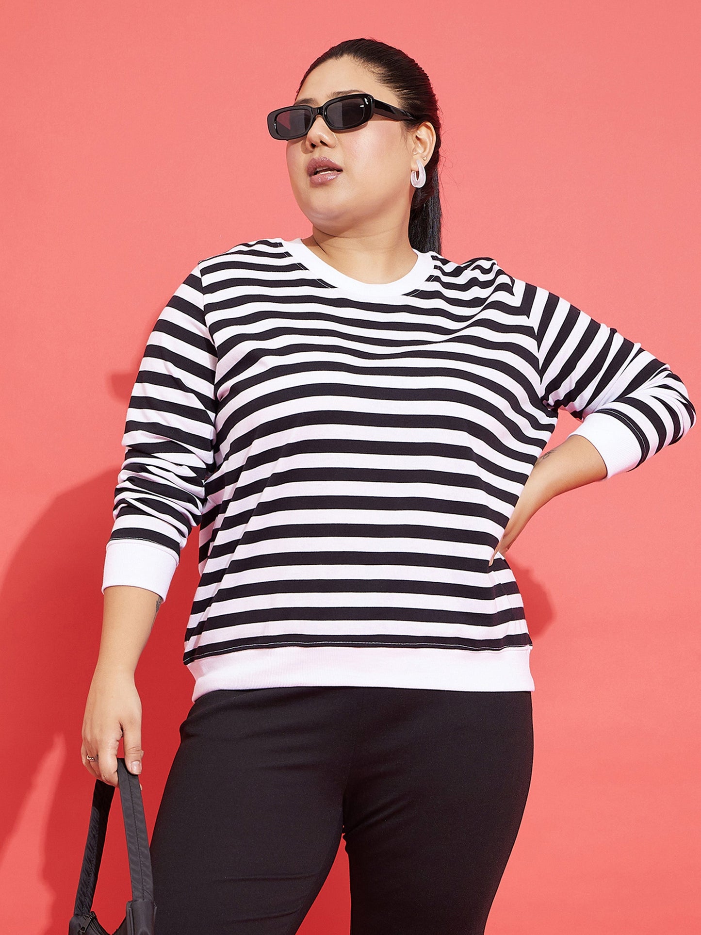 Black & White Fleece Striped Sweatshirt