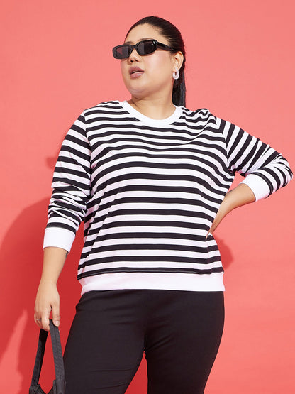 Black & White Fleece Striped Sweatshirt