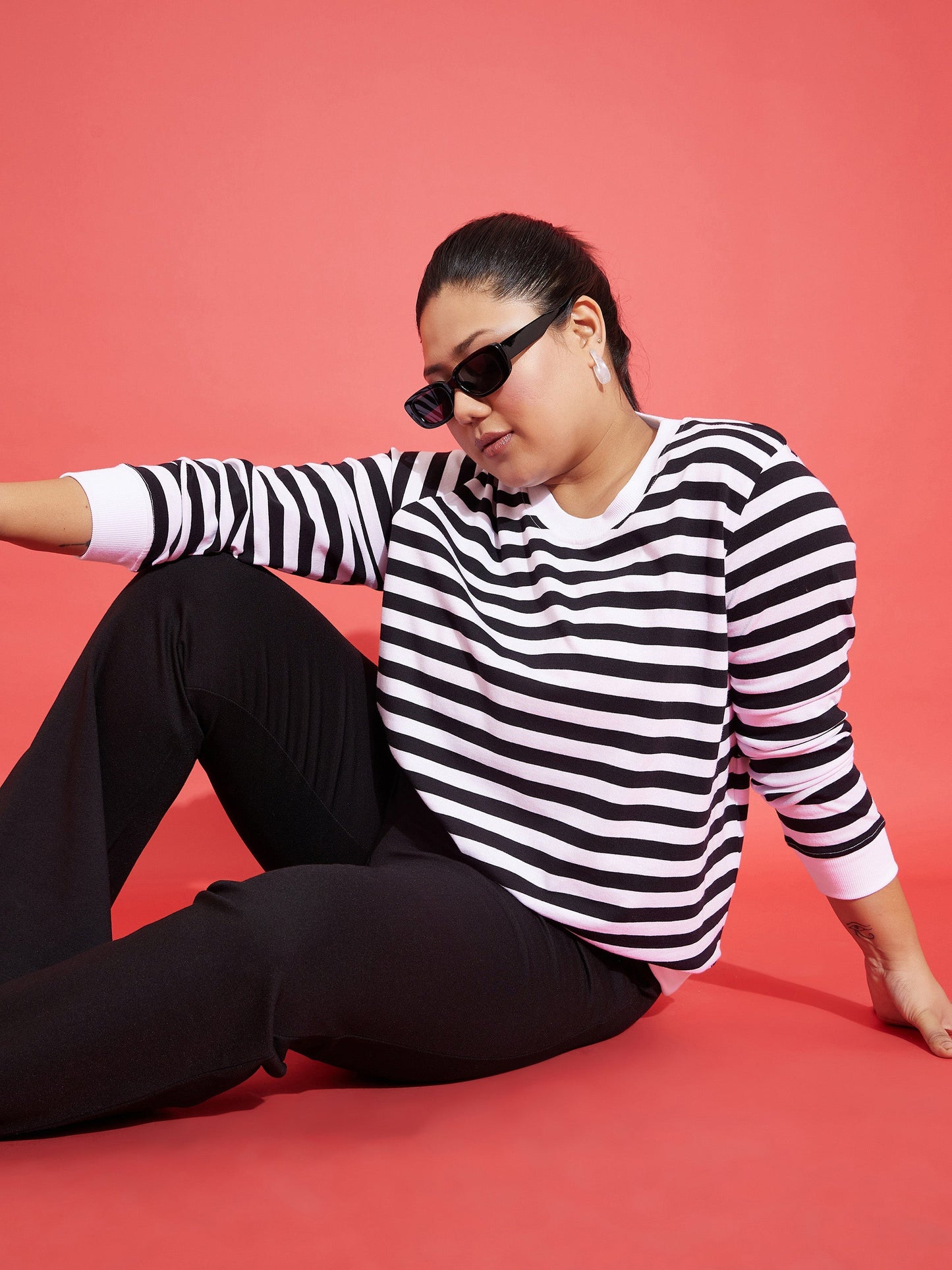 Black & White Fleece Striped Sweatshirt