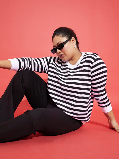 Black & White Fleece Striped Sweatshirt