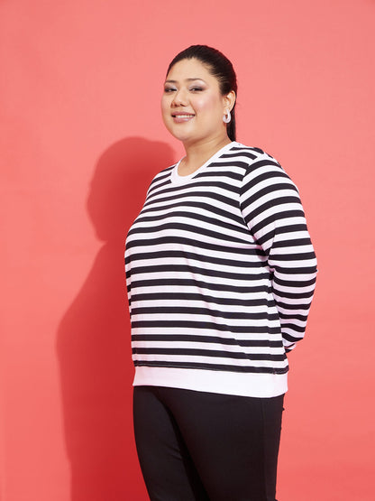 Black & White Fleece Striped Sweatshirt
