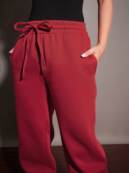 Women Maroon Fleece Front Zipper Sweatshirt With Joggers
