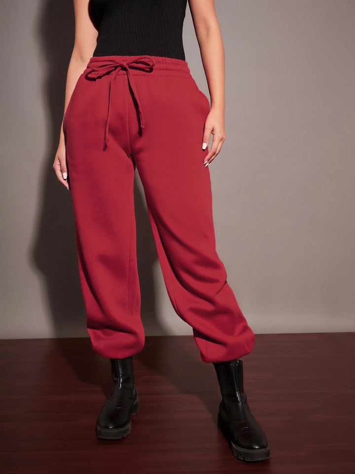 Women Maroon Fleece Front Zipper Sweatshirt With Joggers