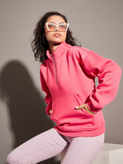 Pink Fleece Front Zipper Sweatshirt