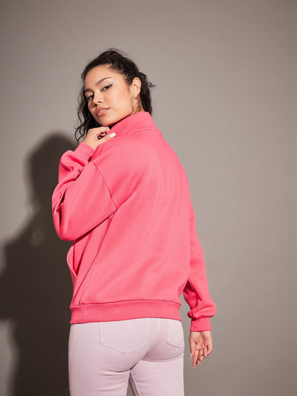 Pink Fleece Front Zipper Sweatshirt