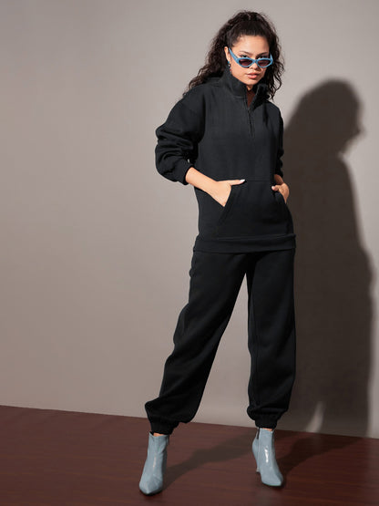 Women's Women Black Fleece Sweatshirt With Joggers in Cotton by Sassafras for wholesale, bulk, supplier, manufacturer and wholesaler buyers from Trendphoria