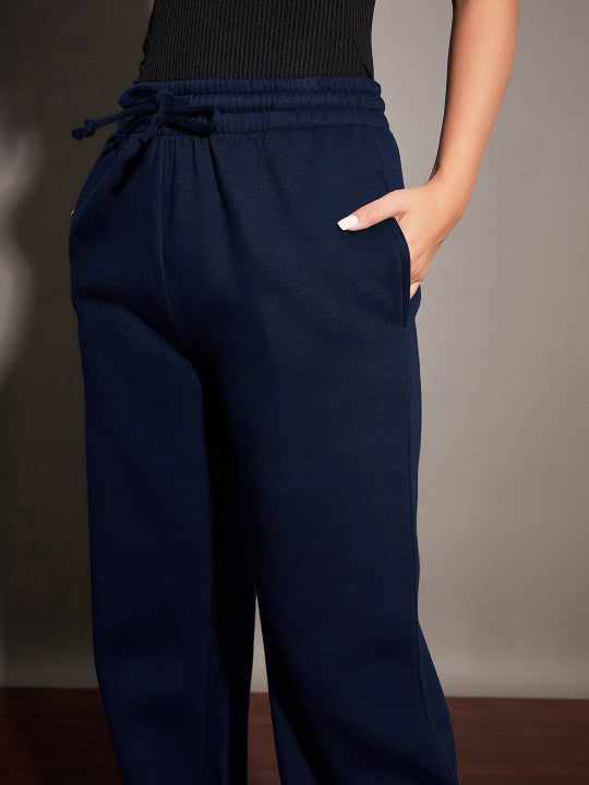 Women Navy Fleece Front Zipper Sweatshirt With Joggers
