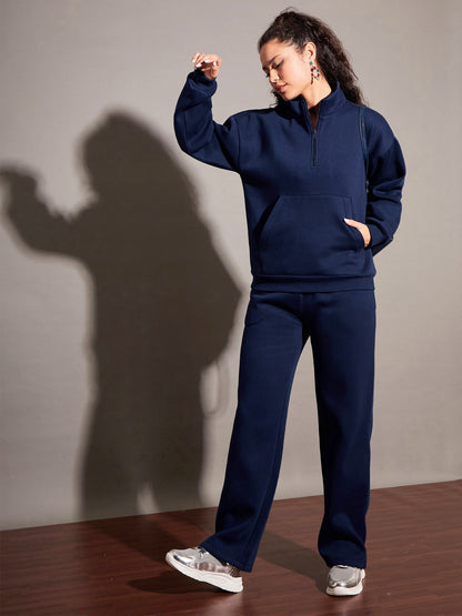 Women Navy Fleece Sweatshirt With Track Pants