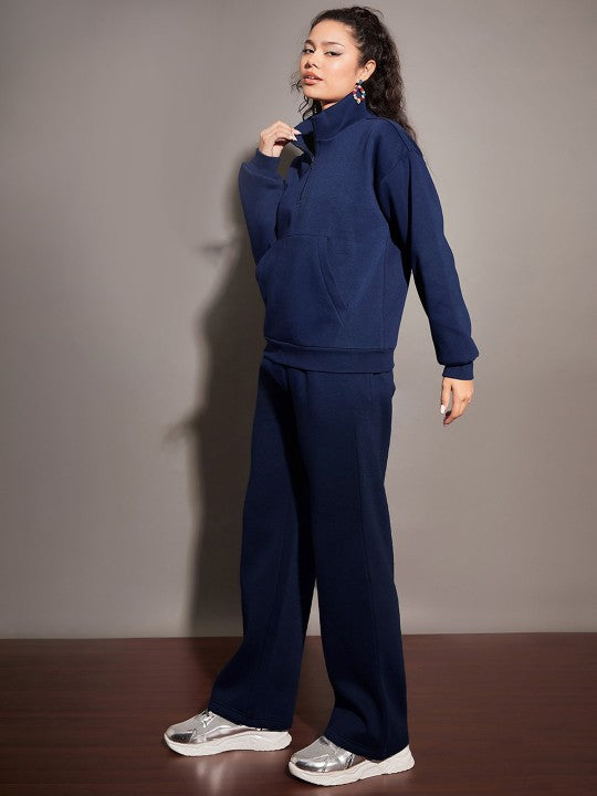Women Navy Fleece Sweatshirt With Track Pants
