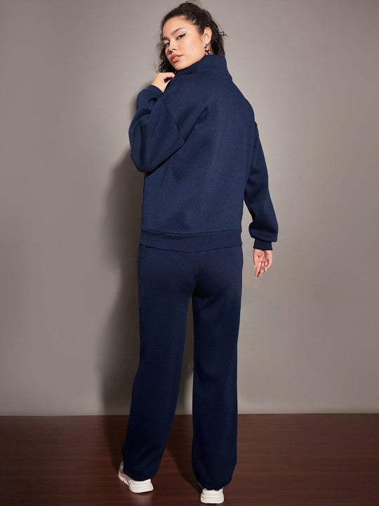 Women Navy Fleece Sweatshirt With Track Pants