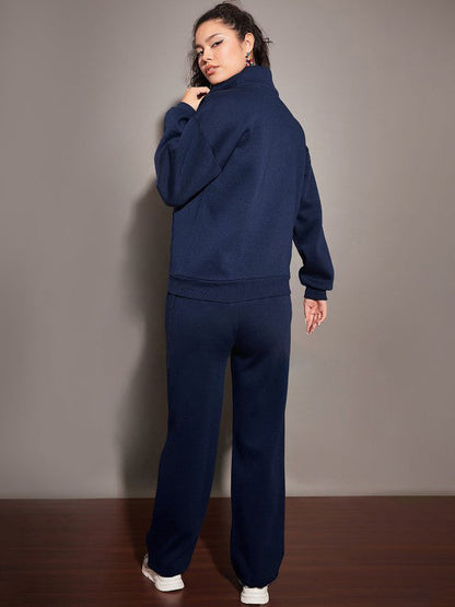 Women Navy Fleece Sweatshirt With Track Pants