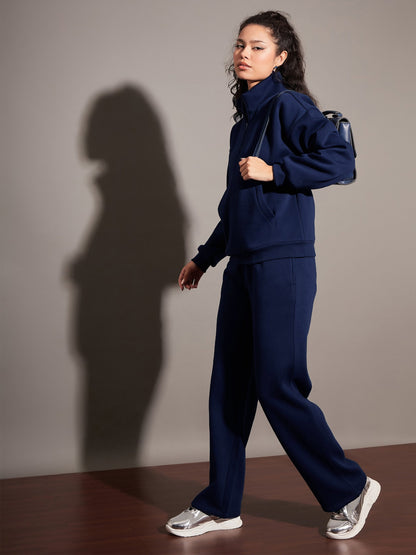 Women Navy Fleece Sweatshirt With Track Pants