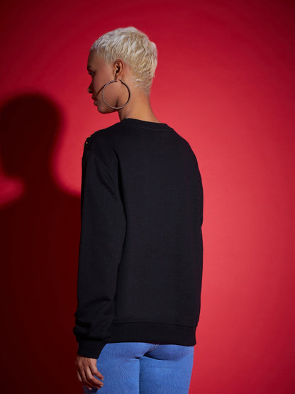 Black Terry Pearl Embellished Oversized Sweatshirt