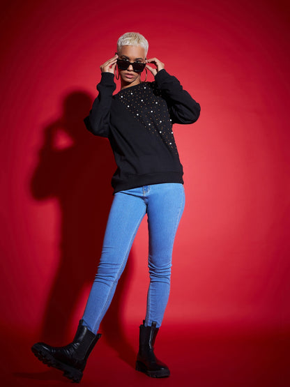 Black Terry Pearl Embellished Oversized Sweatshirt