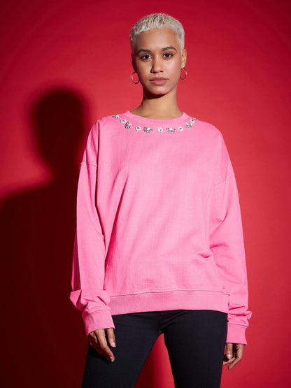 Pink Terry Stud Pearl Oversized Sweatshirt