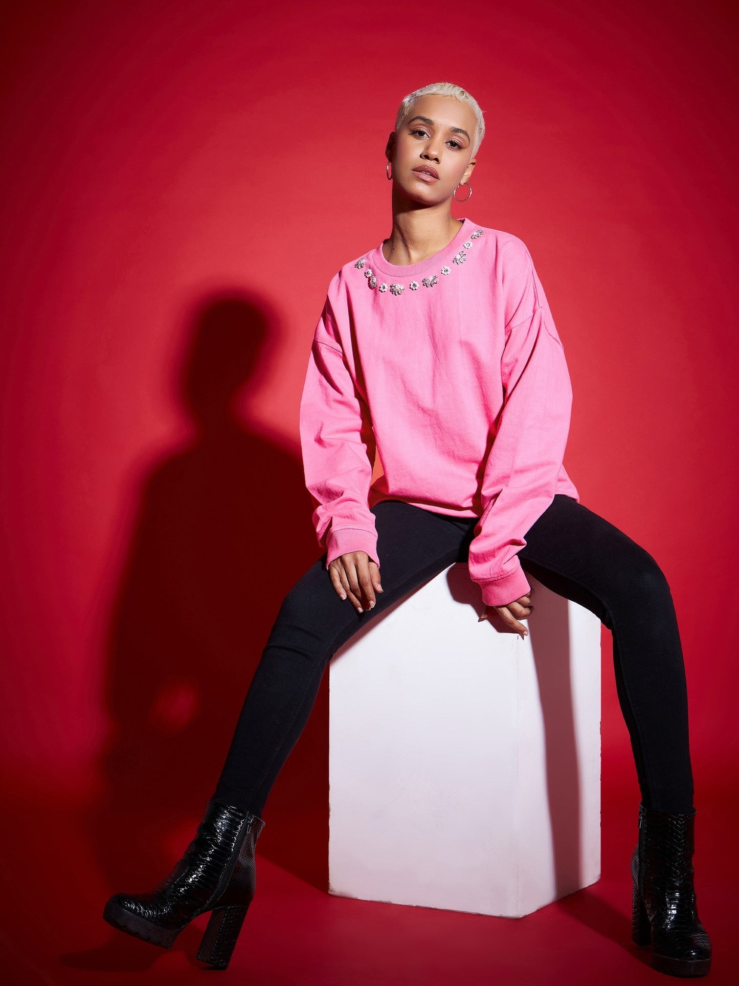 Pink Terry Stud Pearl Oversized Sweatshirt