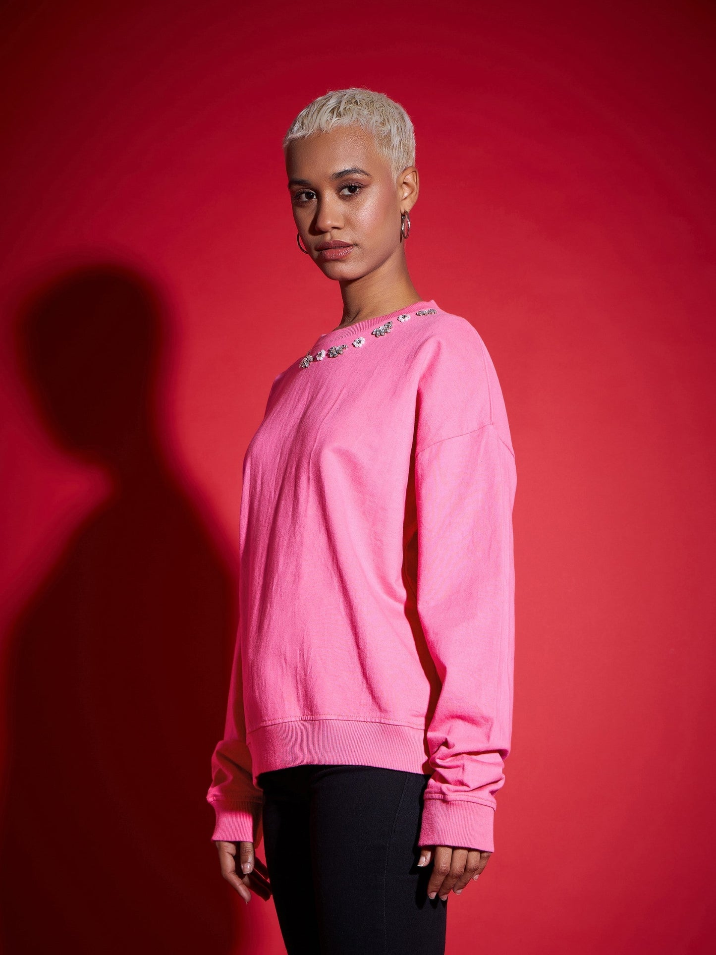 Pink Terry Stud Pearl Oversized Sweatshirt