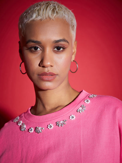 Pink Terry Stud Pearl Oversized Sweatshirt