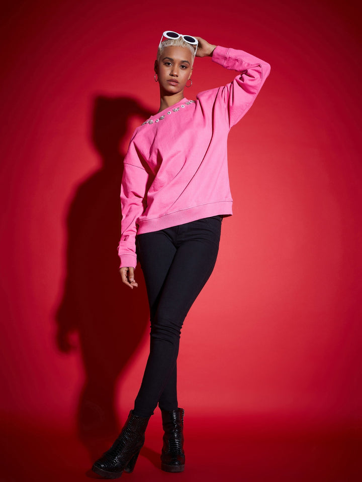 Pink Terry Stud Pearl Oversized Sweatshirt