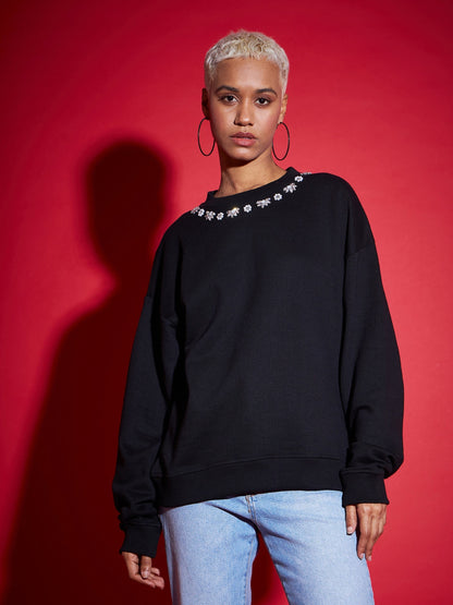 Black Terry Stud Pearl Oversized Sweatshirt