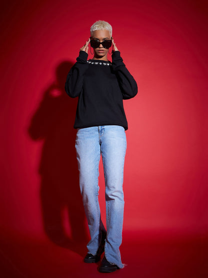 Black Terry Stud Pearl Oversized Sweatshirt