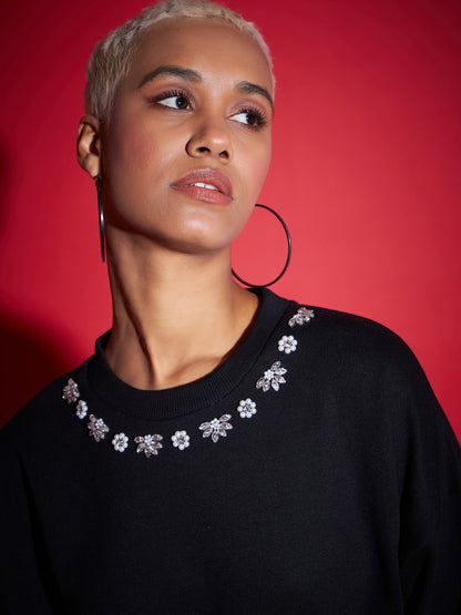 Black Terry Stud Pearl Oversized Sweatshirt