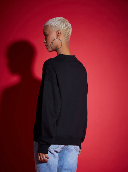 Black Terry Stud Pearl Oversized Sweatshirt