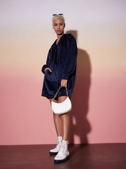 Navy Velour Solid Hoodie