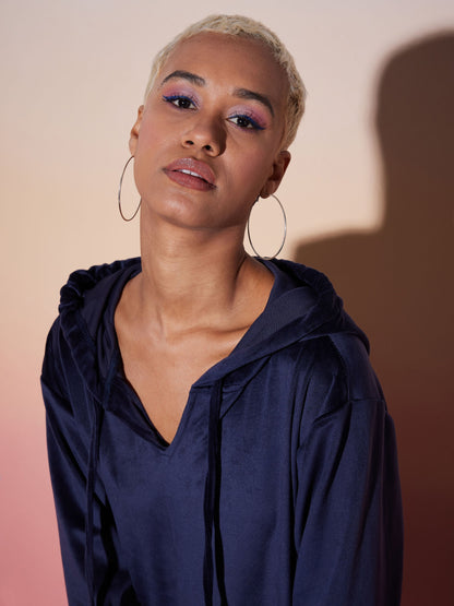 Navy Velour Solid Hoodie