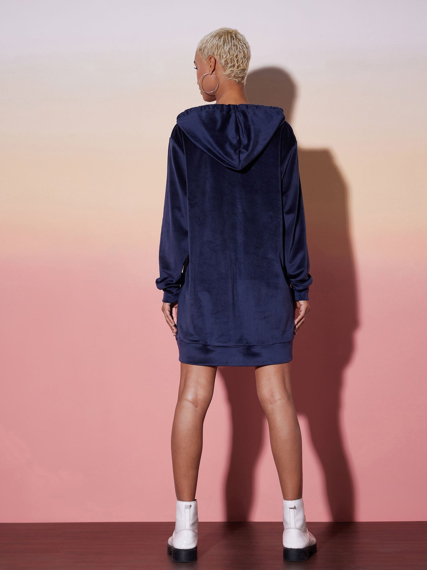 Navy Velour Solid Hoodie