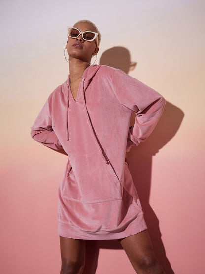 Pink Velour Solid Hoodie