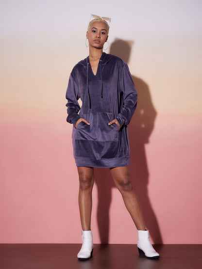 Purple Velour Solid Hoodie