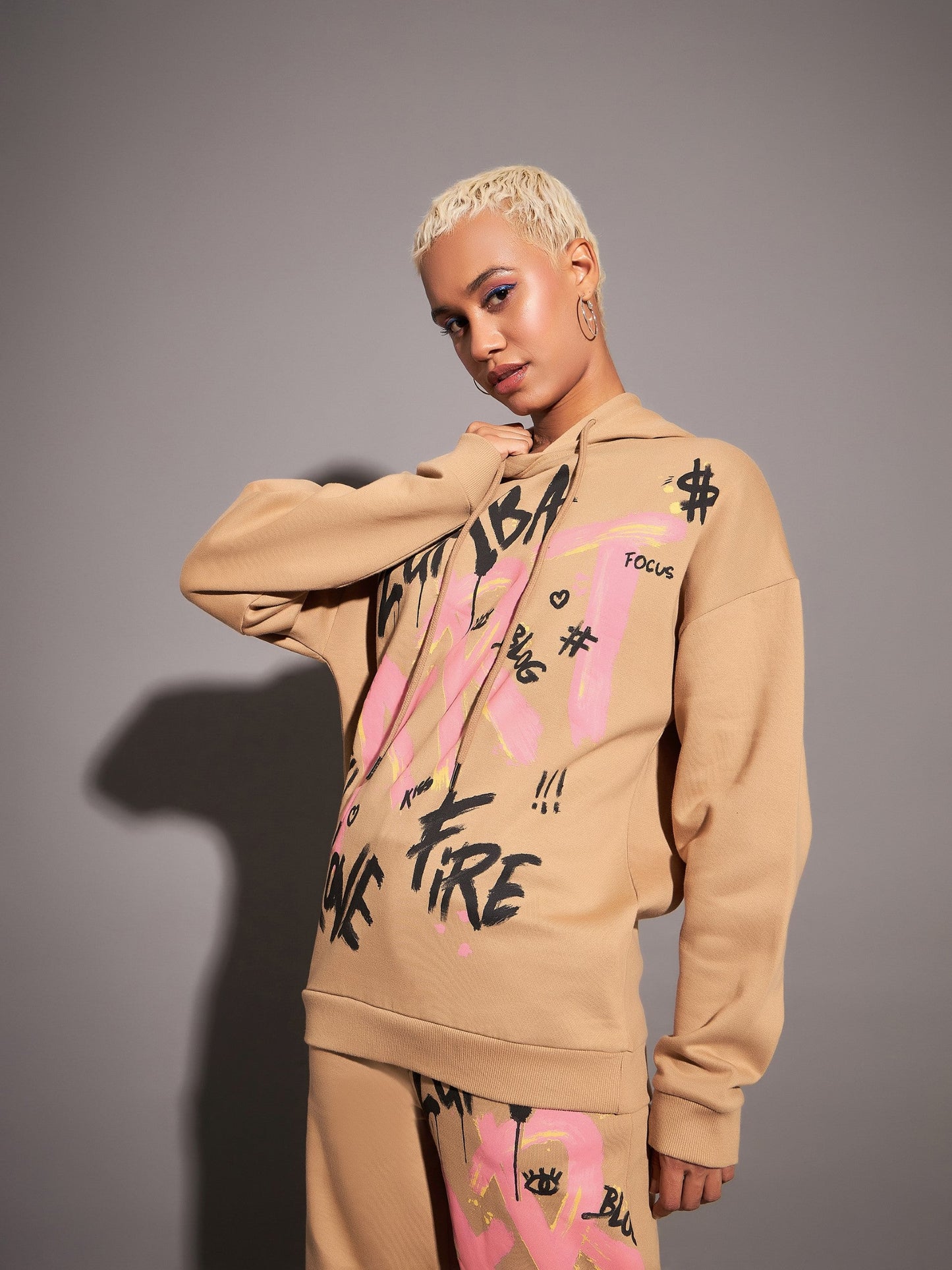 Beige ART Printed Hoodie