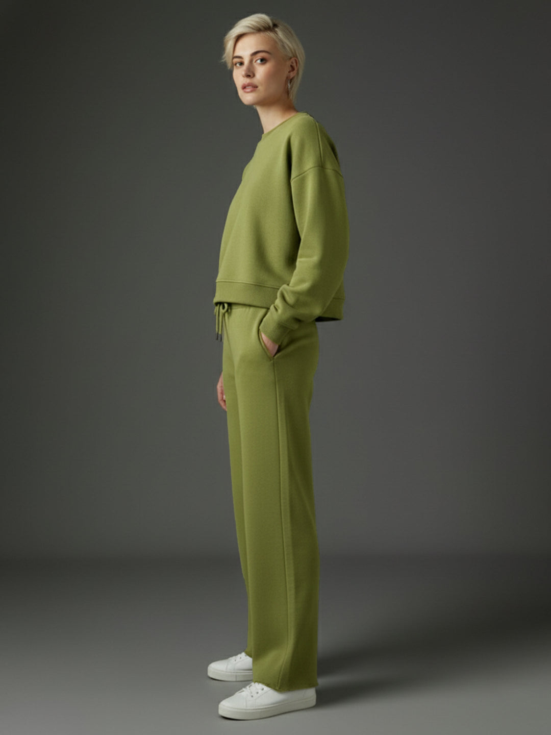 Women Olive Premium Fleece Sweatshirt With Track Pants