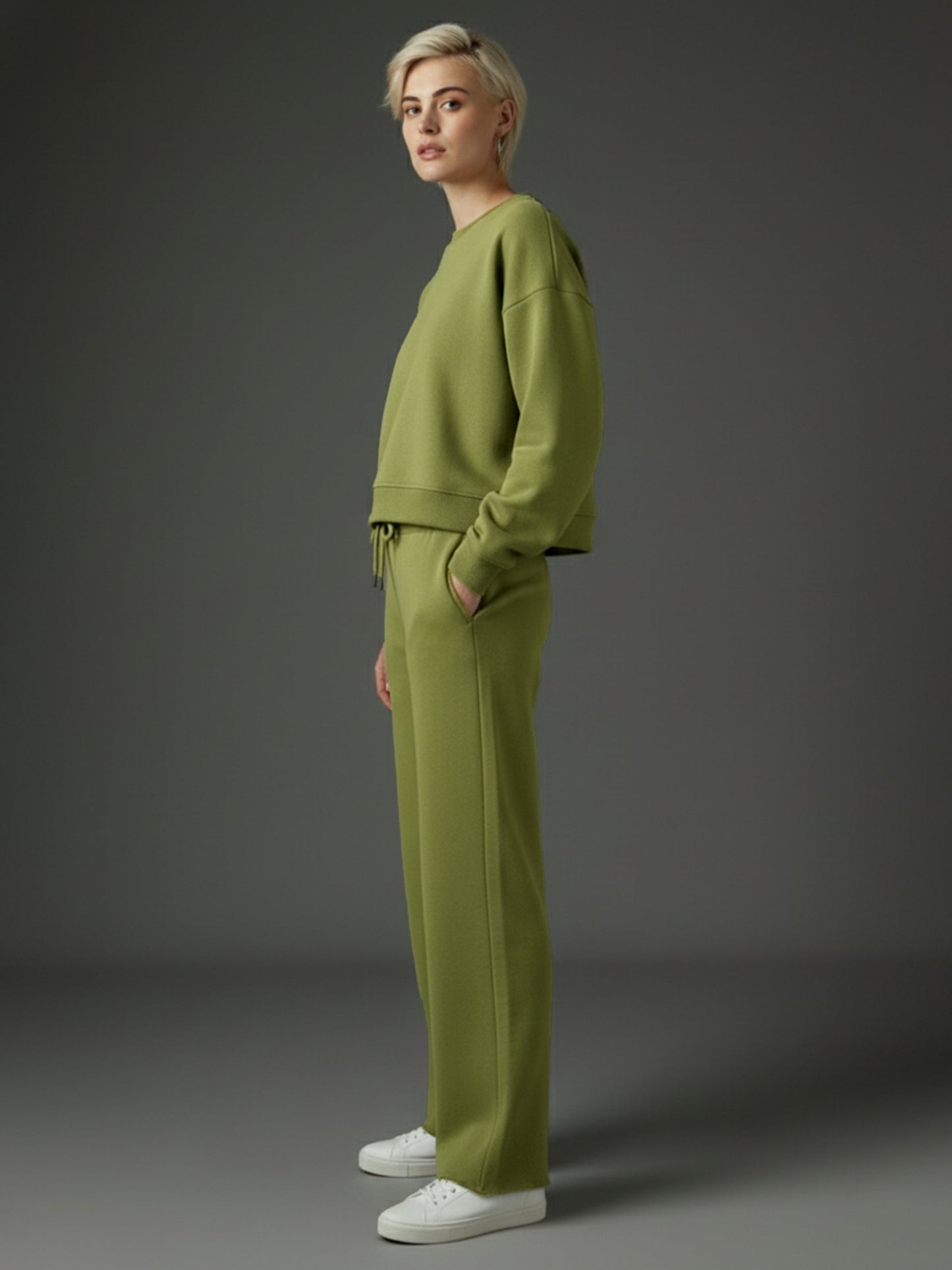 Women Olive Premium Fleece Sweatshirt With Track Pants