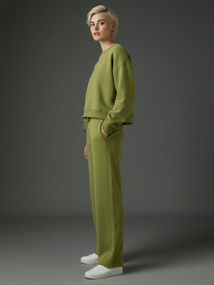 Women Olive Premium Fleece Sweatshirt With Track Pants