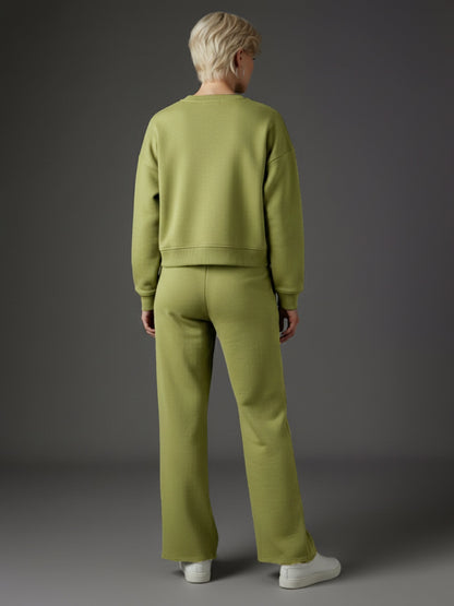 Women Olive Premium Fleece Sweatshirt With Track Pants
