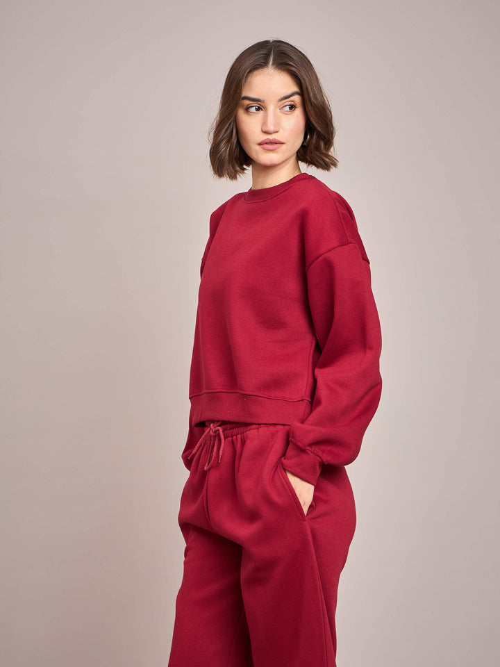 Women Maroon Premium Fleece Oversized Sweatshirt With Track Pant