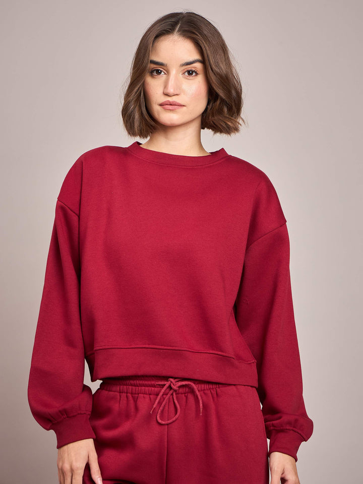 Women Maroon Premium Fleece Oversized Sweatshirt With Track Pant