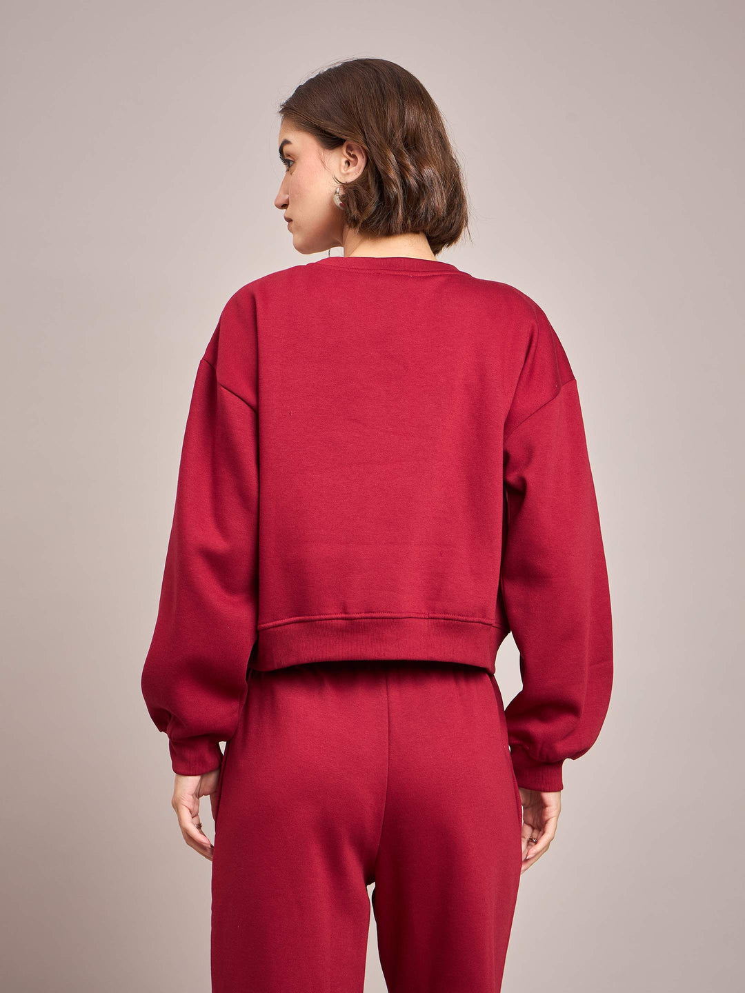 Women Maroon Premium Fleece Oversized Sweatshirt With Track Pant