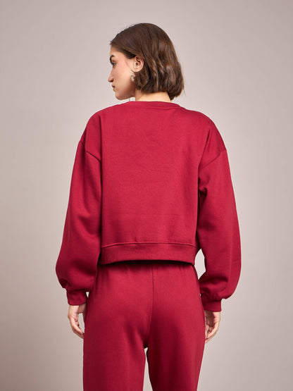 Women Maroon Premium Fleece Oversized Sweatshirt With Track Pant