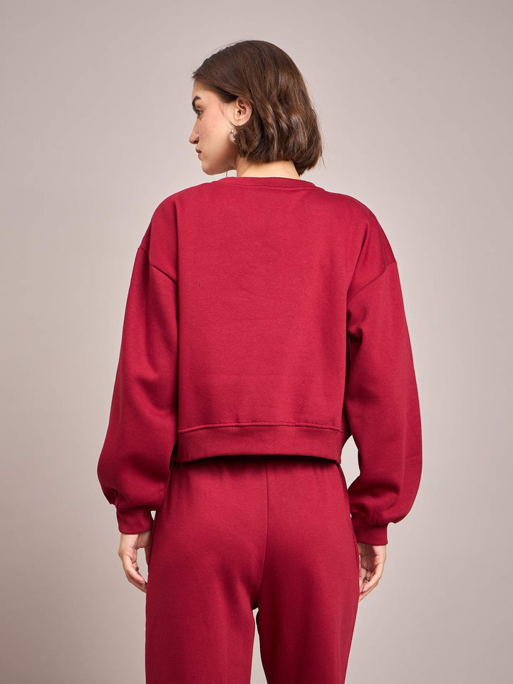 Women Maroon Premium Fleece Oversized Sweatshirt With Track Pant