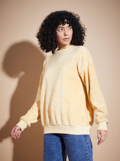 Fawn Elbow Patch Fur Round Neck Sweatshirt