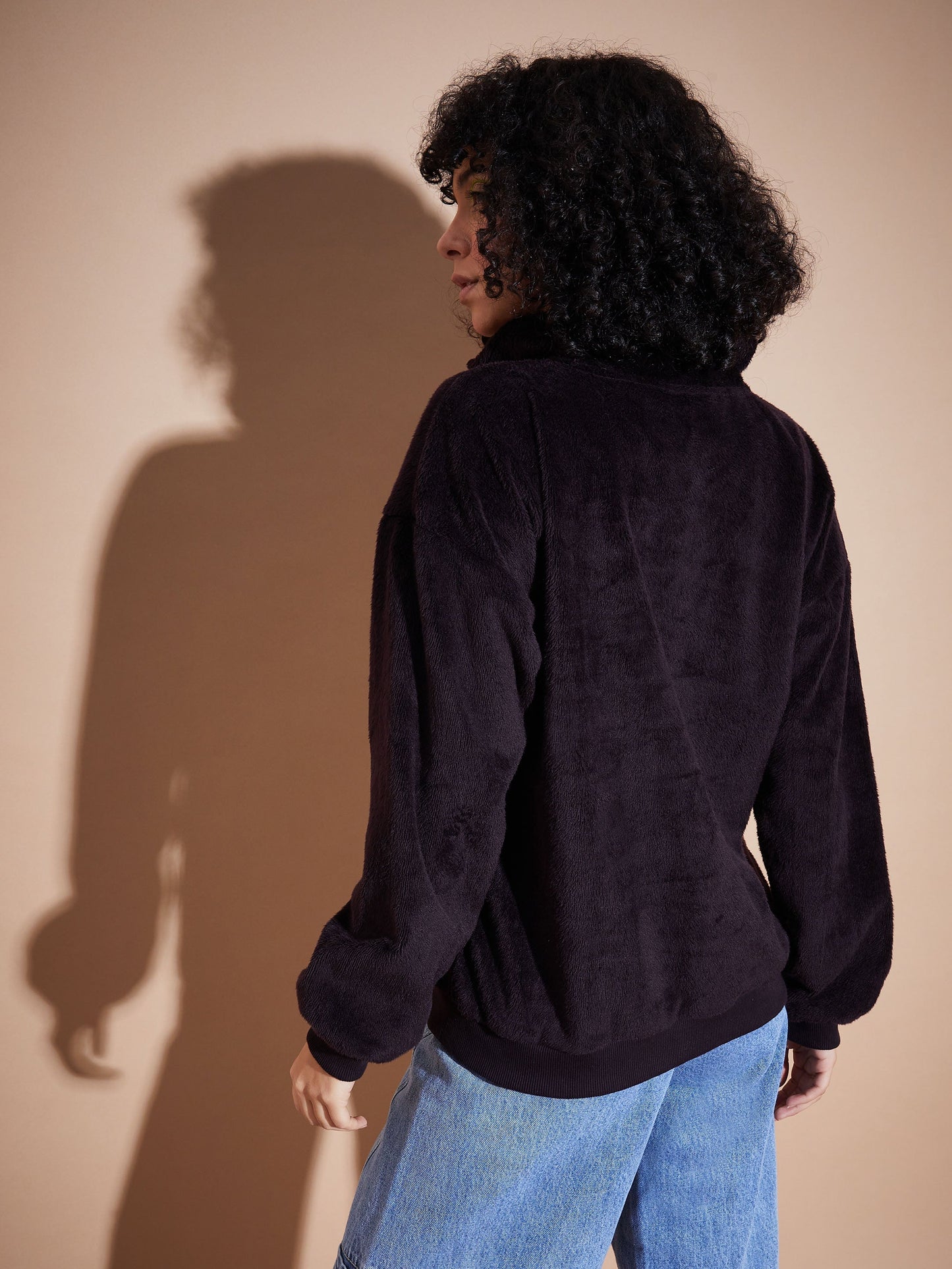 Black Front Zipper High Neck Sweatshirt