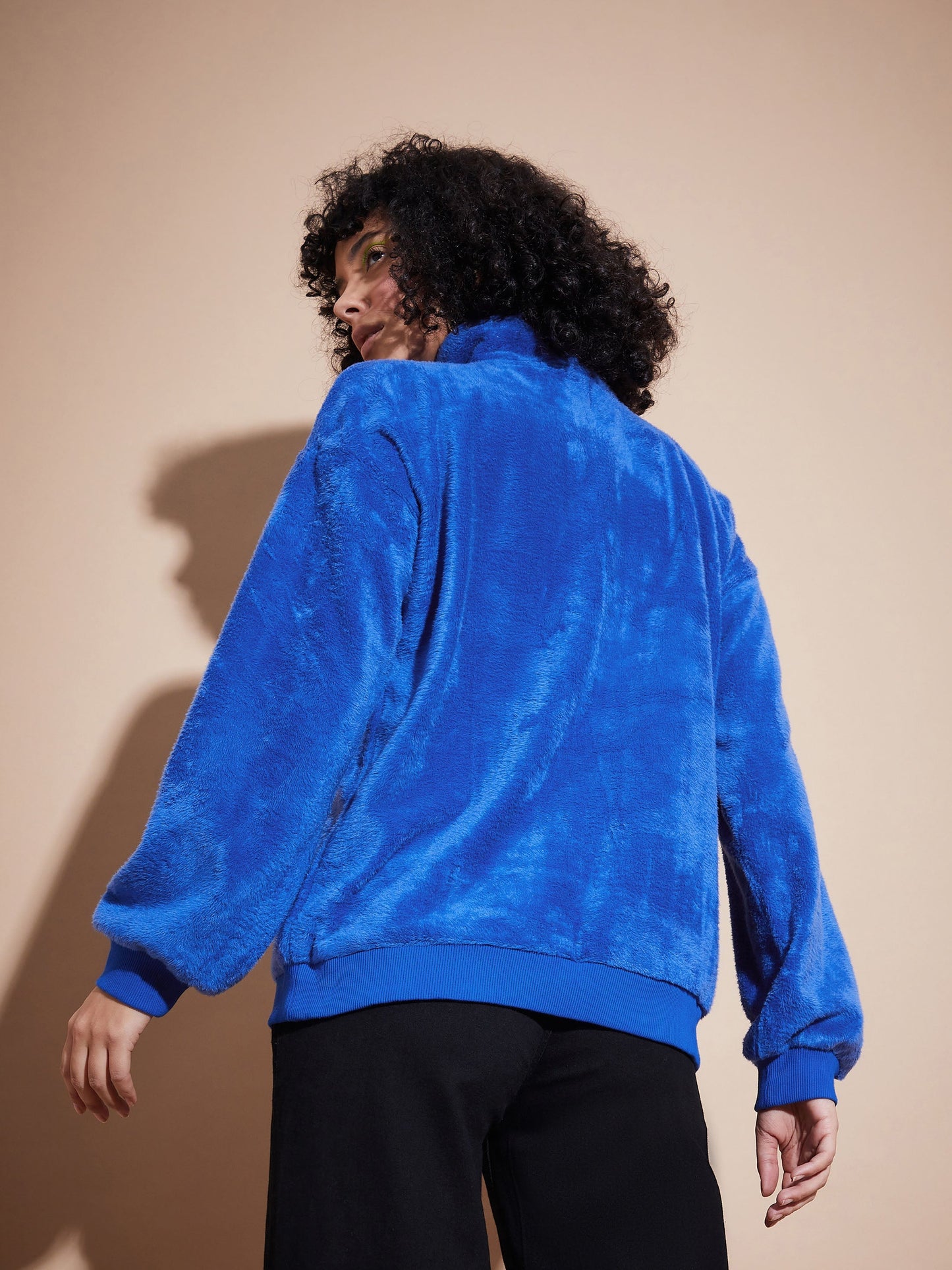 Royal Blue Front Zipper High Neck Sweatshirt
