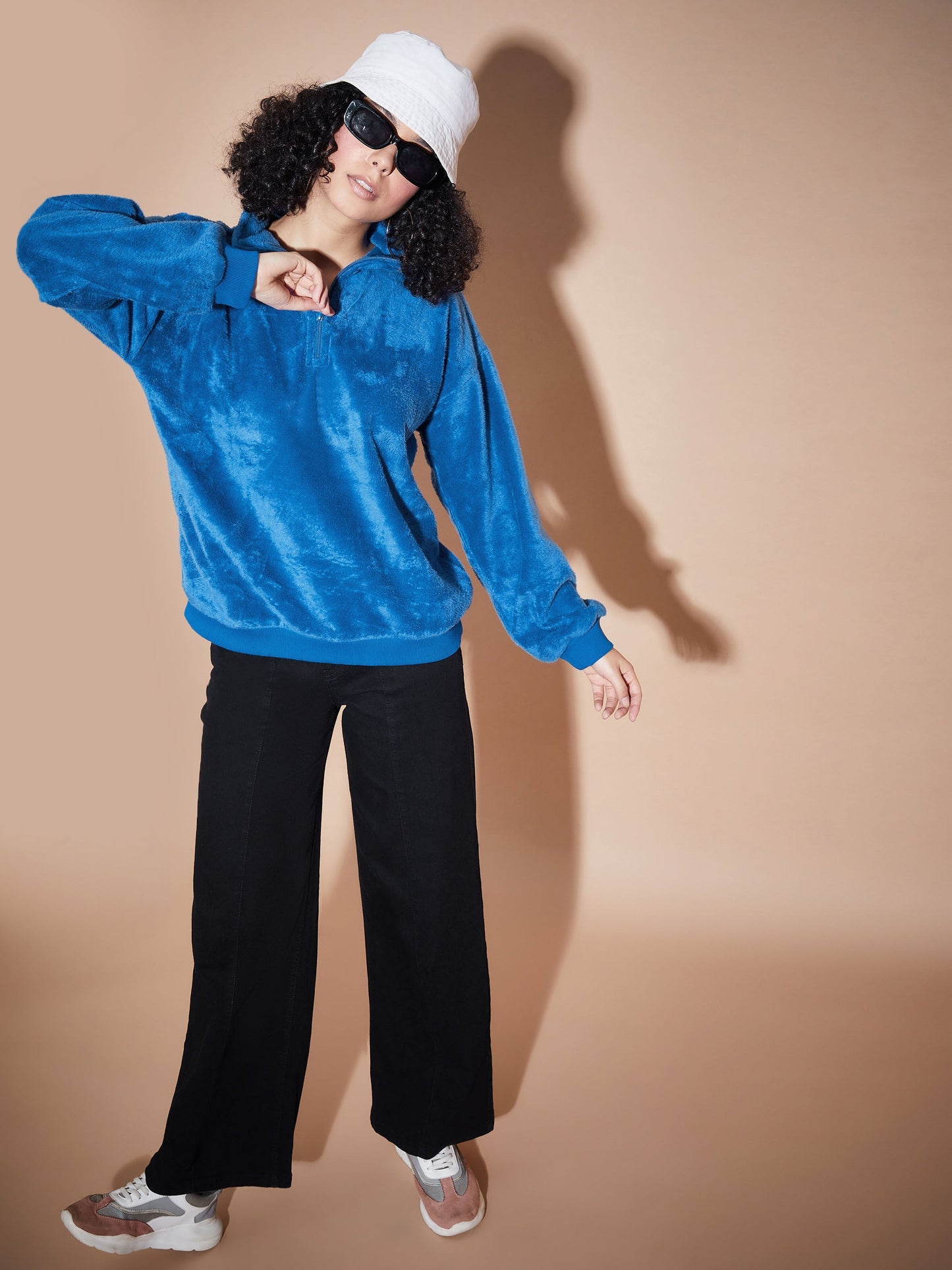 Royal Blue Front Zipper High Neck Sweatshirt